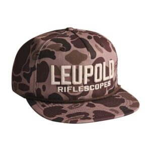 Camouflage cap with Leupold Riflescopes logo.