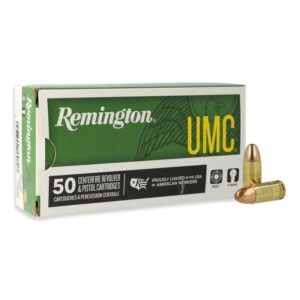 Remington UMC pistol cartridges box and bullets.