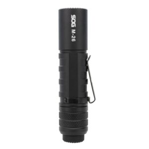 Black tactical flashlight M-26 with clip.