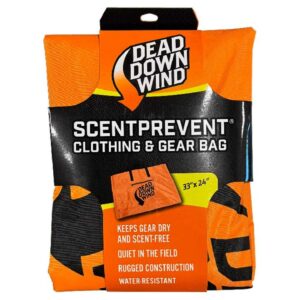 ScentPrevent clothing gear bag packaging, orange and black.