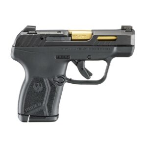 Black semi-automatic handgun side profile