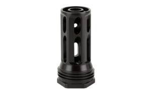Black metal muzzle brake with holes