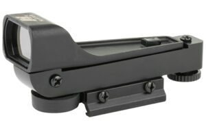 Black tactical scope sight with mounting base.