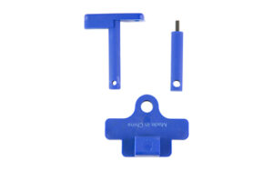 Blue plastic engine timing tool set pieces.