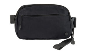 Black waist bag with zippers and strap