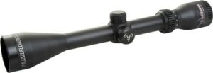 Black hunting rifle scope with adjustable knobs