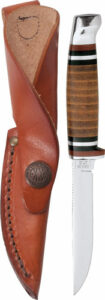Hunting knife with leather sheath