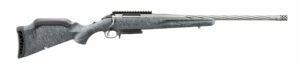 Black and silver bolt-action rifle side view.