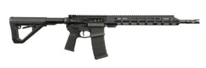 Black semi-automatic rifle with a tactical design.