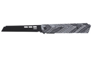 Black and gray patterned folding knife.