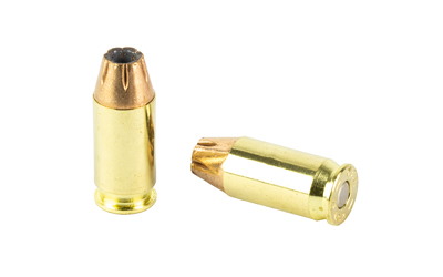 Two brass bullet cartridges on white background.