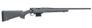 Bolt-action rifle with grey synthetic stock.