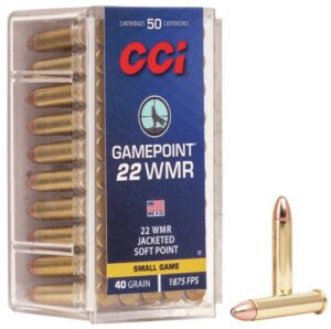 CCI Gamepoint .22 WMR cartridges box with bullets.