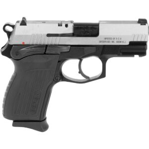 Black and silver compact handgun side view