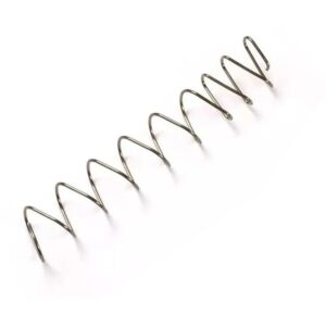 Coiled metal spring on white background.