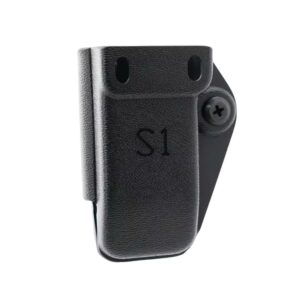 Black leather belt clip with S1 branding.