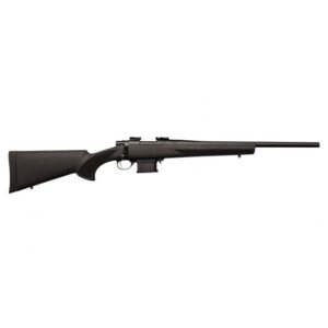 Black bolt-action hunting rifle on white background.