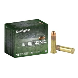 Remington Subsonic .22 LR ammunition box and bullet.
