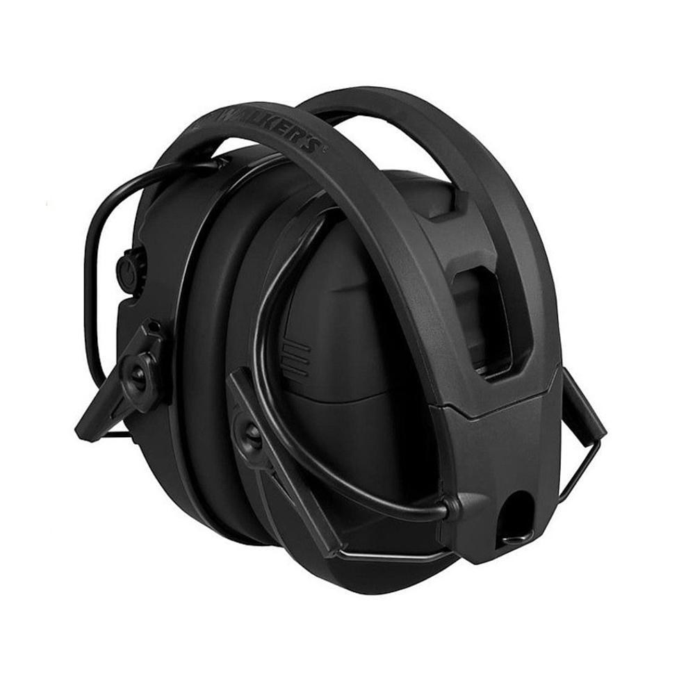 Black electronic ear muffs for hearing protection.