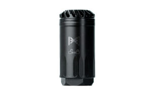 Black metal cylindrical device with textured design