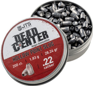 .22 caliber hollow point slugs in a tin.