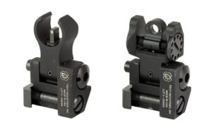 Black iron sights for firearms, two-view display.