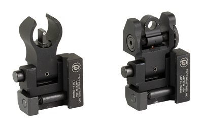Tactical AR15 flip-up iron sights front and rear.
