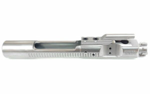 Silver gun bolt carrier group on white background