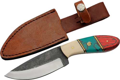 Colorful hunting knife and leather sheath