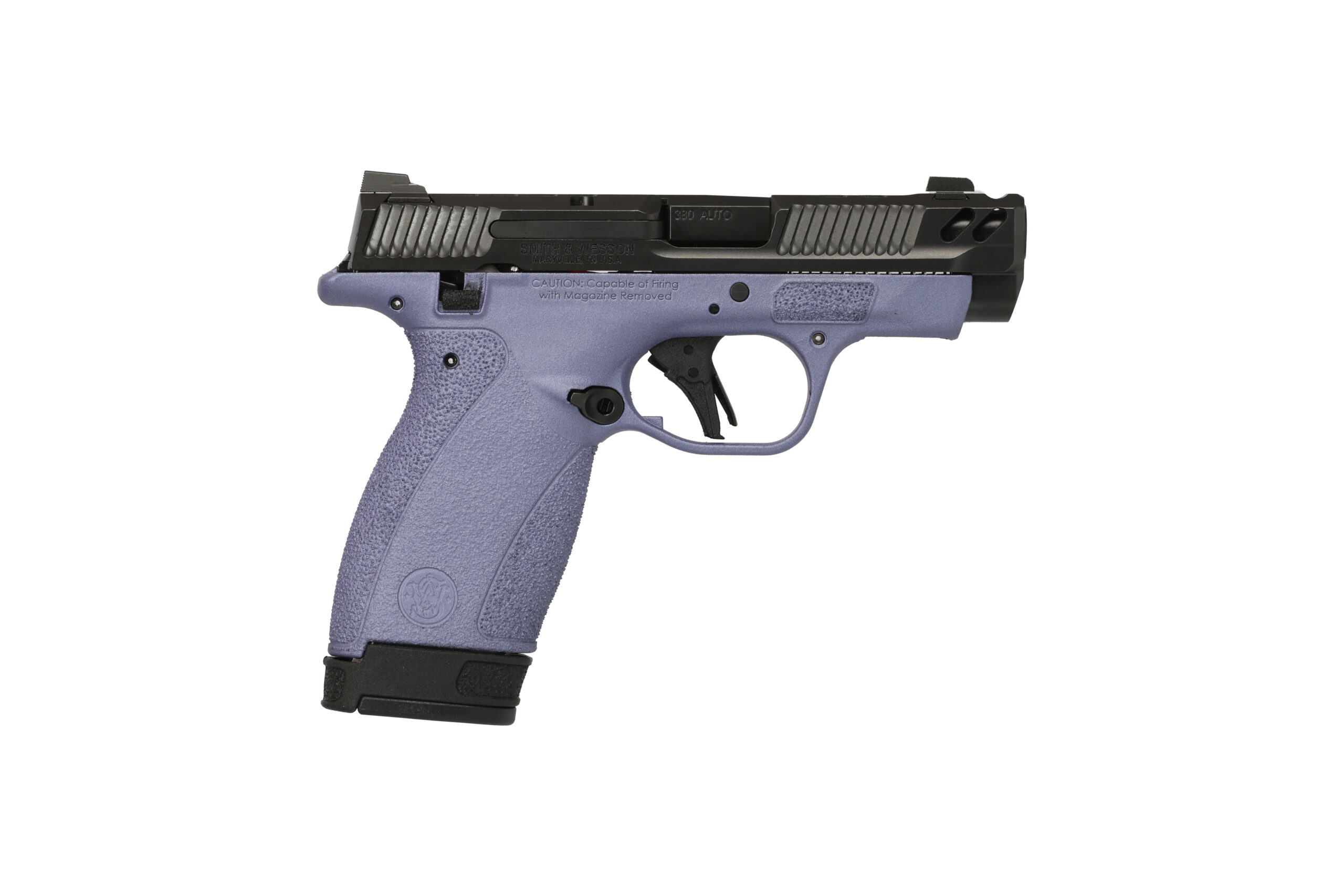 Purple and black semi-automatic handgun