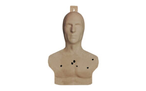 Cardboard shooting target with bullet holes