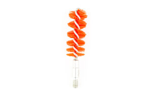 Orange spiral cleaning brush on white background.