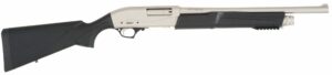TriStar silver shotgun with black stock and grip.