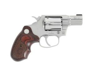 Silver revolver with wooden grip
