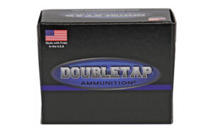 Doubletap ammunition box with USA flag label.