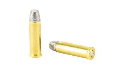 Two brass bullets on white background.