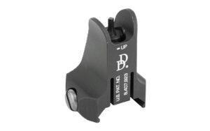 Flip-up iron sight for firearms, close-up view.