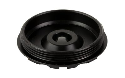 Black plastic threaded cap, isolated on white background.
