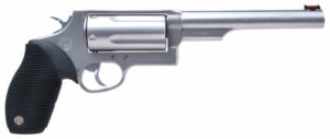 Silver revolver with black handle