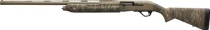 Camouflage hunting shotgun side view on white background.