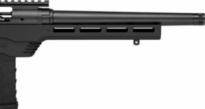 Black firearm barrel and stock close-up