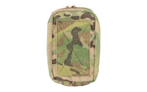 Camouflage tactical pouch with zipper closure.