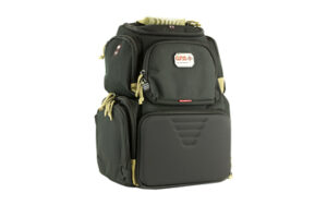 Black tactical backpack with multiple compartments