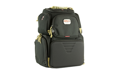 Black tactical backpack with multiple compartments