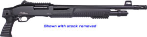 Black shotgun with stock removed, side view