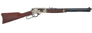 Lever-action rifle with wooden stock and engraved receiver.
