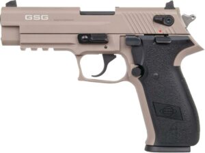 Tan and black GSG pistol side view