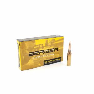 Berger Ammunition box with rifle cartridge.