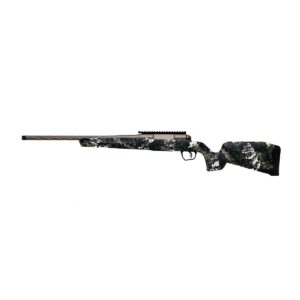 Camouflaged hunting rifle isolated on white background.