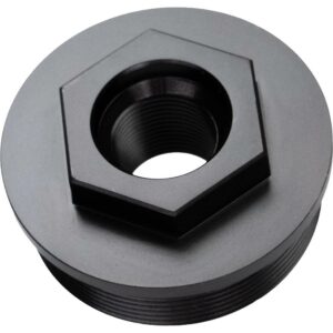 Black hexagonal threaded metal part close-up